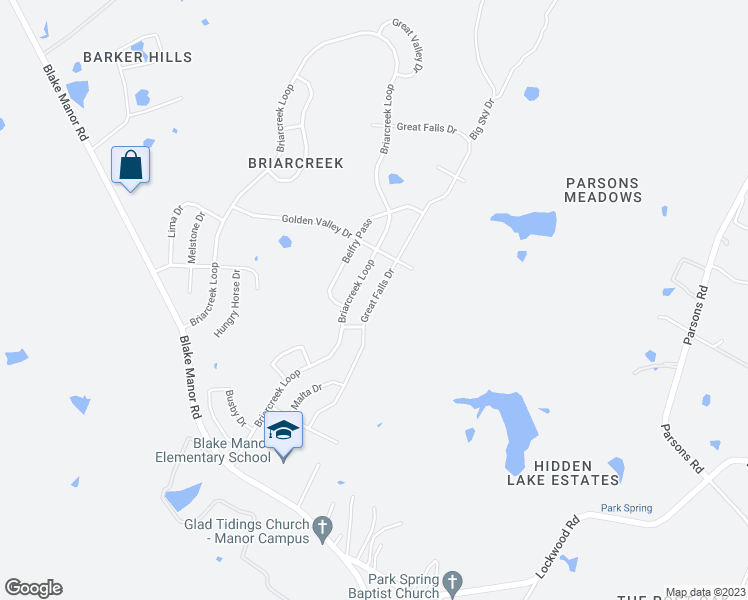 map of restaurants, bars, coffee shops, grocery stores, and more near 19308 Great Falls Drive in Manor