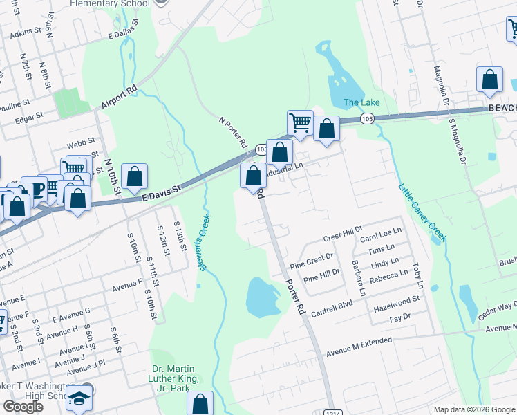 map of restaurants, bars, coffee shops, grocery stores, and more near 213 Porter Road in Conroe