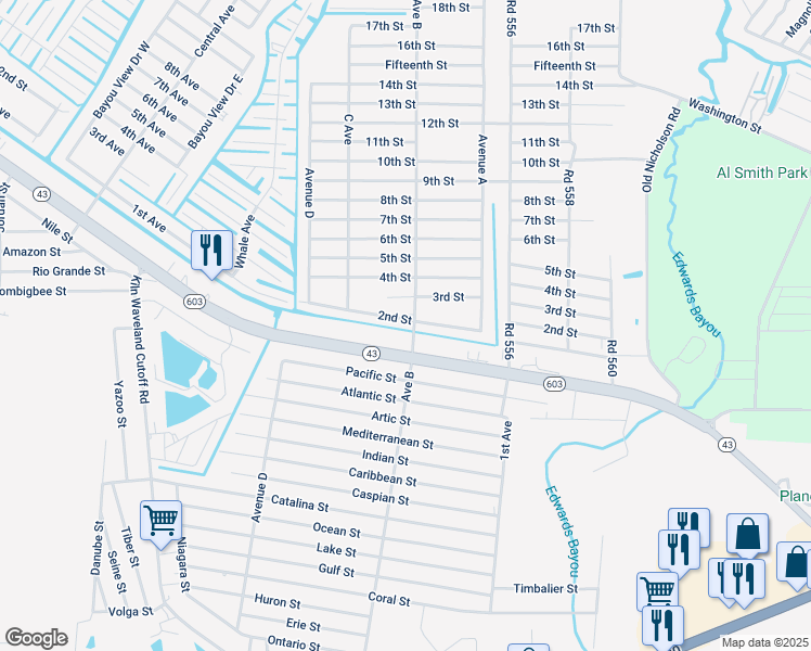 map of restaurants, bars, coffee shops, grocery stores, and more near 4102 2nd Street in Bay St. Louis