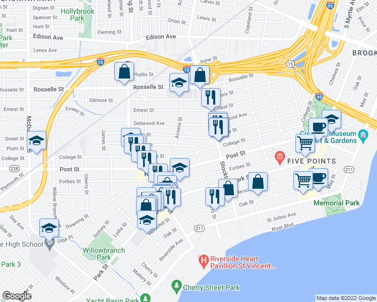 map of restaurants, bars, coffee shops, grocery stores, and more near 2566 Haldumar Terrace in Jacksonville