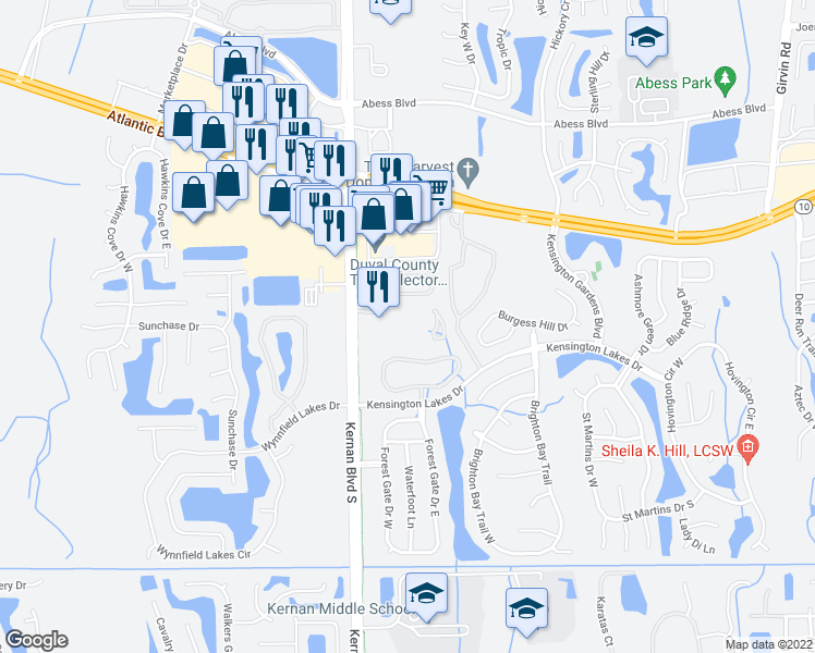 map of restaurants, bars, coffee shops, grocery stores, and more near 12357 Vista Point Circle in Jacksonville