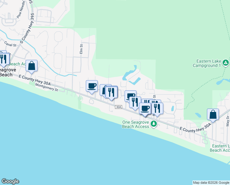 map of restaurants, bars, coffee shops, grocery stores, and more near 4690 Old Mill Road in Santa Rosa Beach