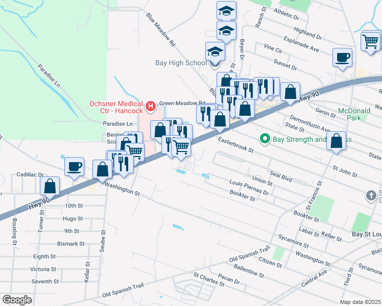 map of restaurants, bars, coffee shops, grocery stores, and more near 810 U.S. 90 in Bay St. Louis