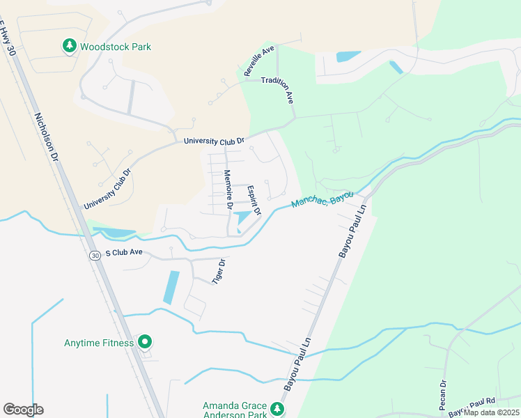 map of restaurants, bars, coffee shops, grocery stores, and more near 15505 Espirit Drive in Baton Rouge