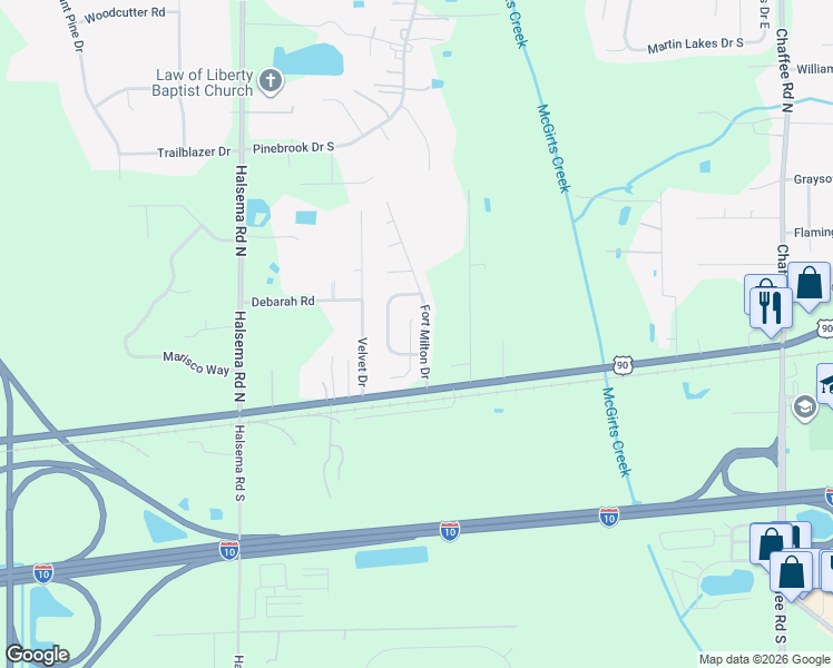 map of restaurants, bars, coffee shops, grocery stores, and more near 125 Perry Creek Drive in Jacksonville