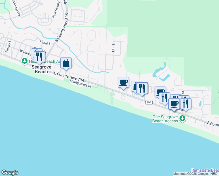 map of restaurants, bars, coffee shops, grocery stores, and more near 3411 East County Highway 30A in Santa Rosa Beach