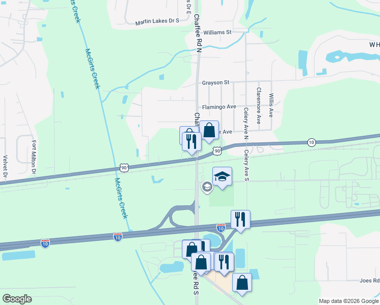 map of restaurants, bars, coffee shops, grocery stores, and more near 11325 West Beaver Street in Jacksonville