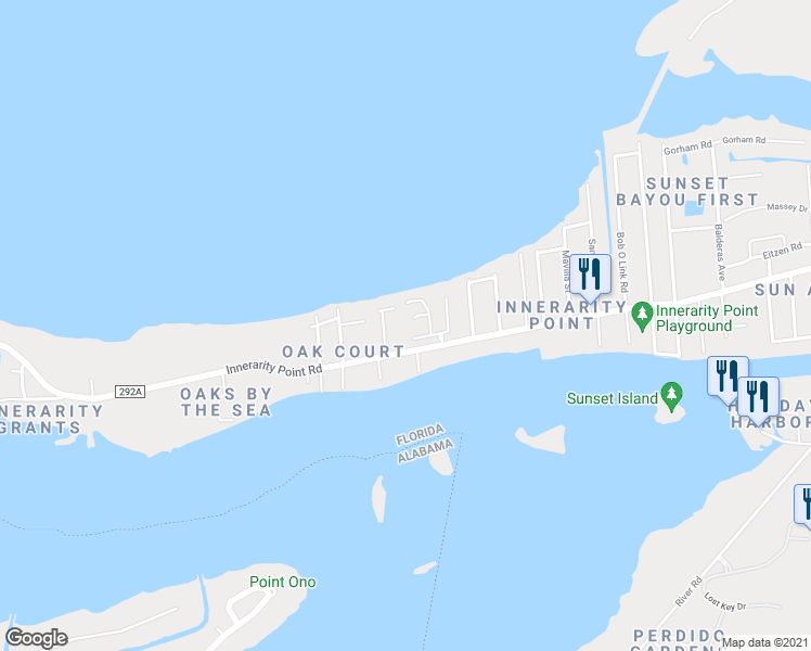 map of restaurants, bars, coffee shops, grocery stores, and more near 959 Osprey Court in Pensacola