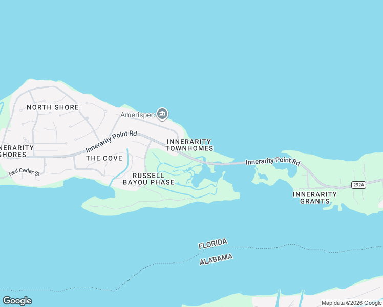 map of restaurants, bars, coffee shops, grocery stores, and more near 16080 Innerarity Point Road in Pensacola