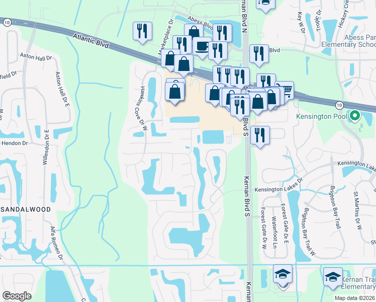 map of restaurants, bars, coffee shops, grocery stores, and more near 12223 Sunchase Drive in Jacksonville