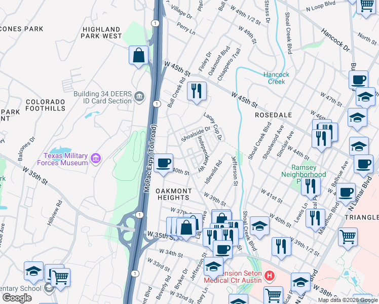 map of restaurants, bars, coffee shops, grocery stores, and more near 4000 Montage Pass in Austin