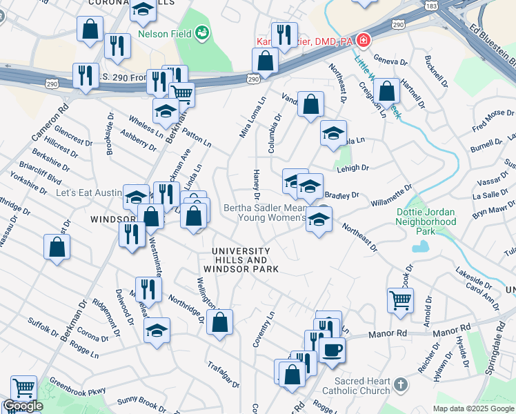 map of restaurants, bars, coffee shops, grocery stores, and more near 6309 Haney Drive in Austin