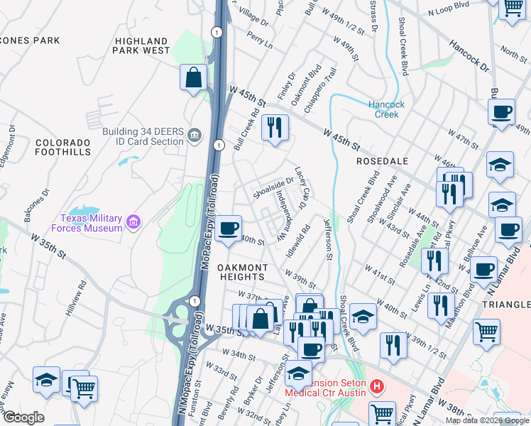 map of restaurants, bars, coffee shops, grocery stores, and more near 4000 Montage Pass in Austin
