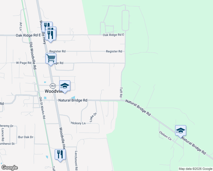 map of restaurants, bars, coffee shops, grocery stores, and more near 9234 Duggar Road in Tallahassee