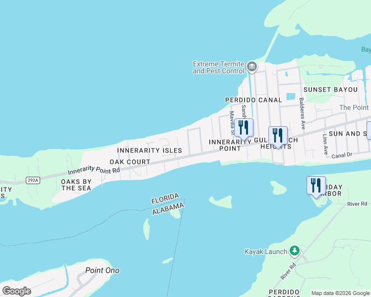 map of restaurants, bars, coffee shops, grocery stores, and more near 5741 Renee Terrace in Pensacola