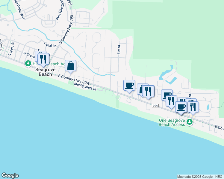 map of restaurants, bars, coffee shops, grocery stores, and more near 12 San Juan Avenue in Santa Rosa Beach