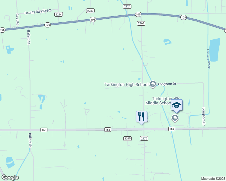 map of restaurants, bars, coffee shops, grocery stores, and more near 2409 County Road 2235 in Cleveland