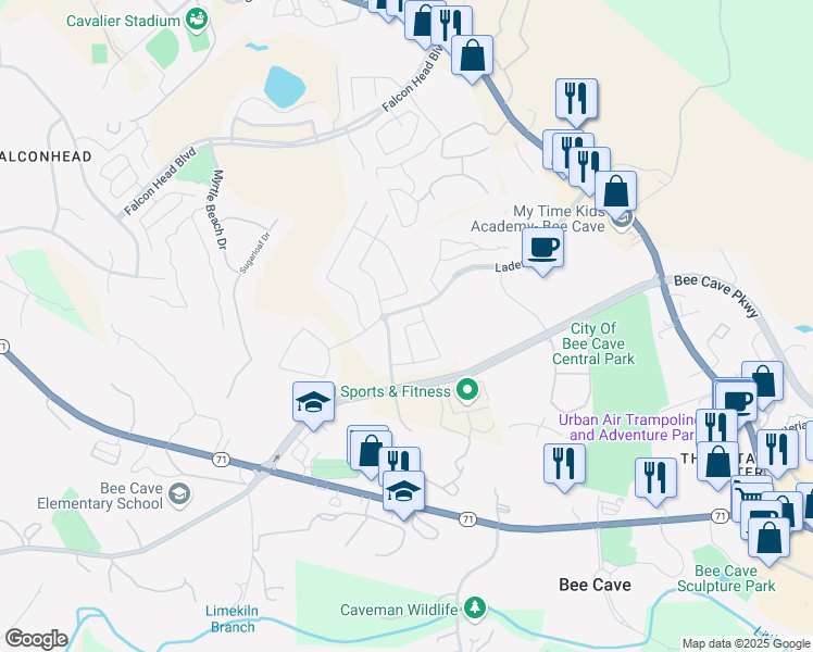 map of restaurants, bars, coffee shops, grocery stores, and more near 14312 Senia Bend in Austin