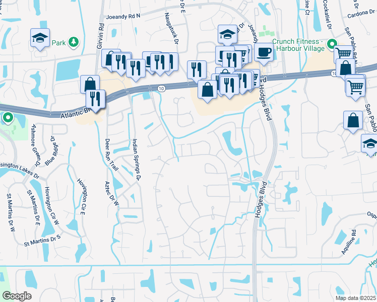 map of restaurants, bars, coffee shops, grocery stores, and more near 2033 Bent Pine Court in Jacksonville