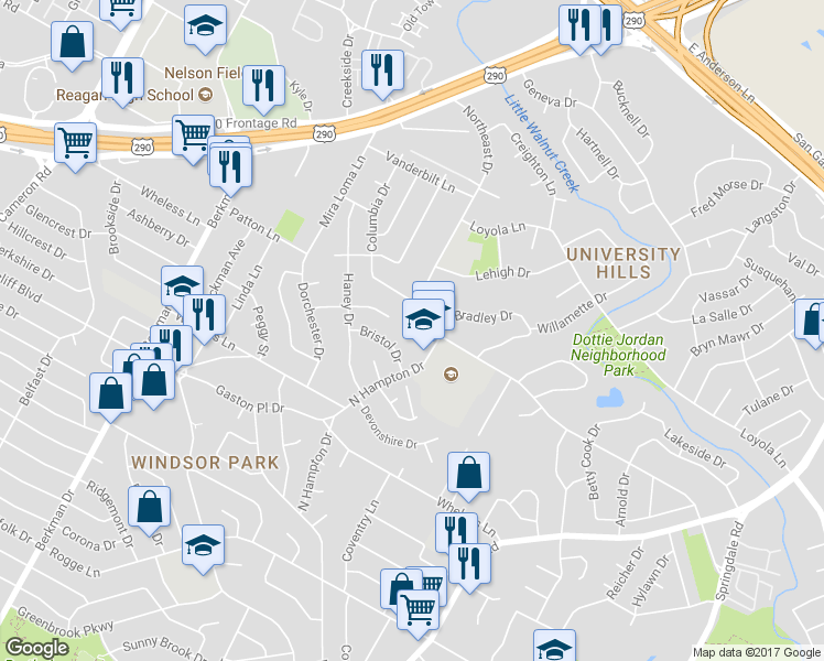 map of restaurants, bars, coffee shops, grocery stores, and more near 6414 N Hampton Rd in Austin
