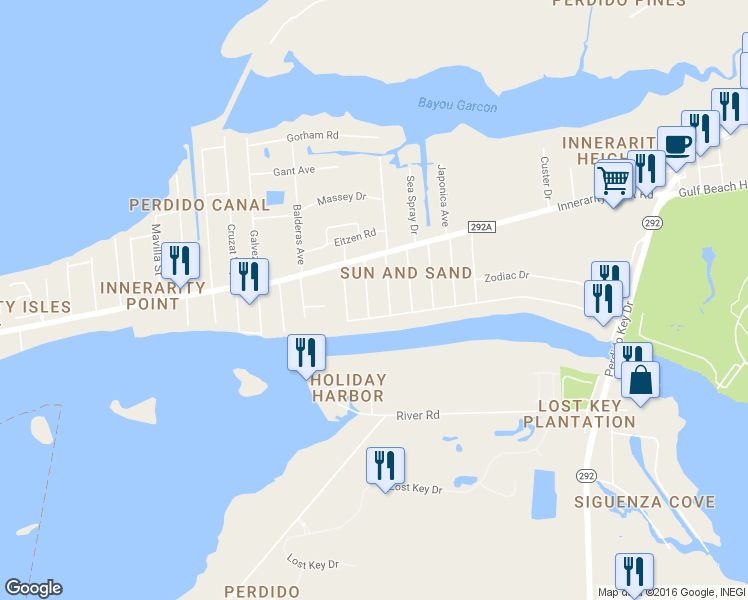 map of restaurants, bars, coffee shops, grocery stores, and more near 5800 Winifred Avenue in Pensacola