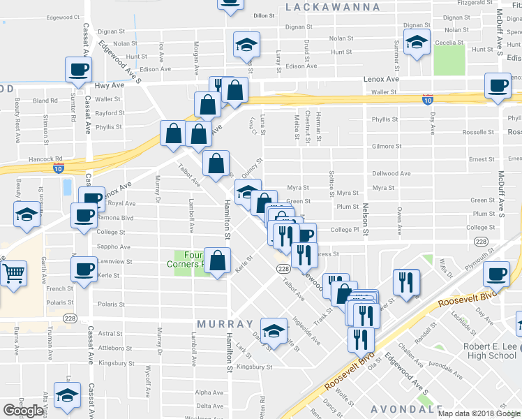 map of restaurants, bars, coffee shops, grocery stores, and more near 4078 Falmouth Street in Jacksonville