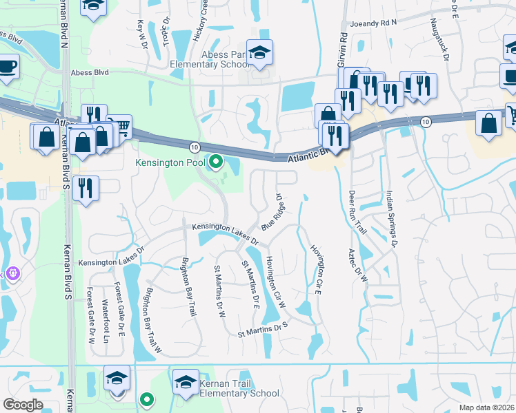 map of restaurants, bars, coffee shops, grocery stores, and more near 1823 Ashmore Green Drive in Jacksonville