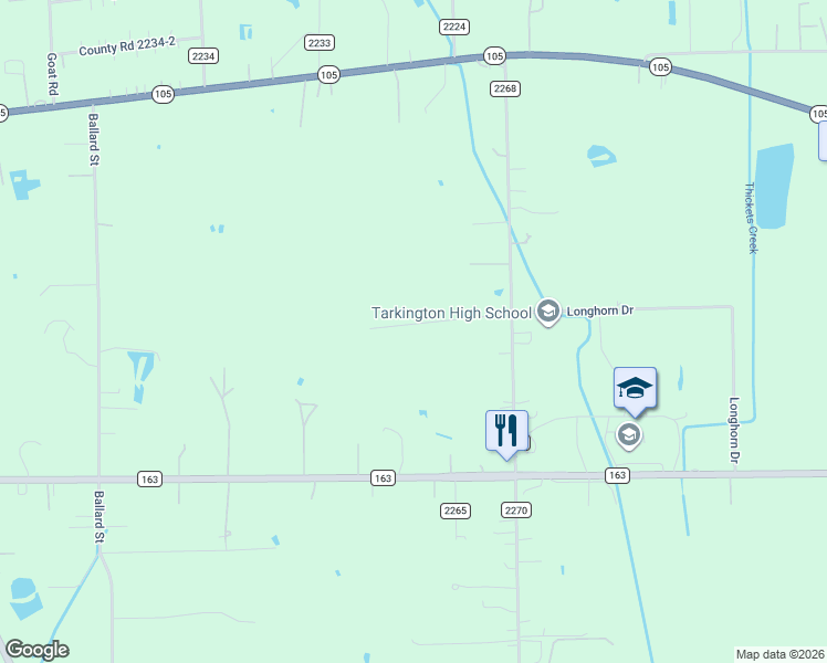 map of restaurants, bars, coffee shops, grocery stores, and more near 2409 County Road 2235 in Cleveland
