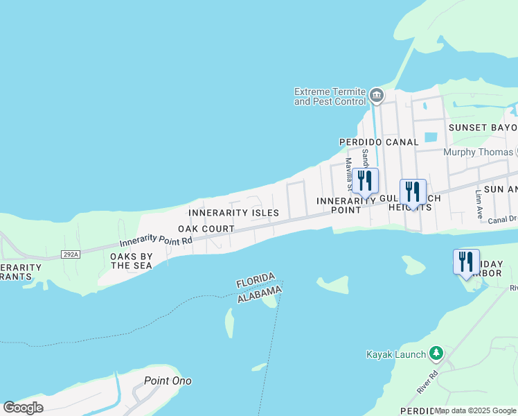 map of restaurants, bars, coffee shops, grocery stores, and more near 5915 Bay Vista Drive in Pensacola