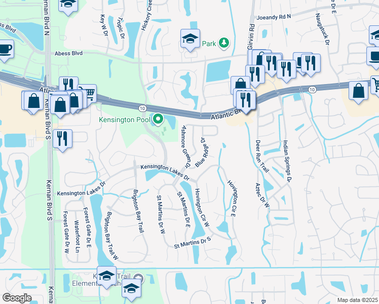 map of restaurants, bars, coffee shops, grocery stores, and more near 1823 Ashmore Green Drive in Jacksonville