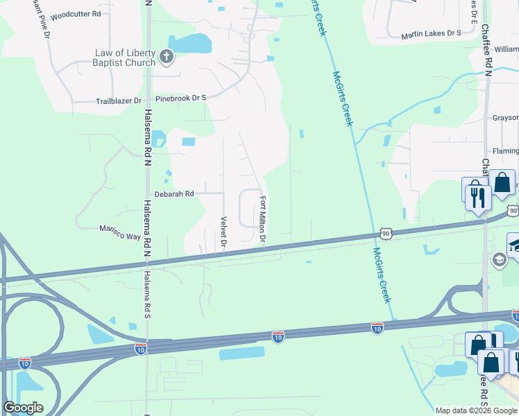 map of restaurants, bars, coffee shops, grocery stores, and more near 141 Perry Creek Drive in Jacksonville