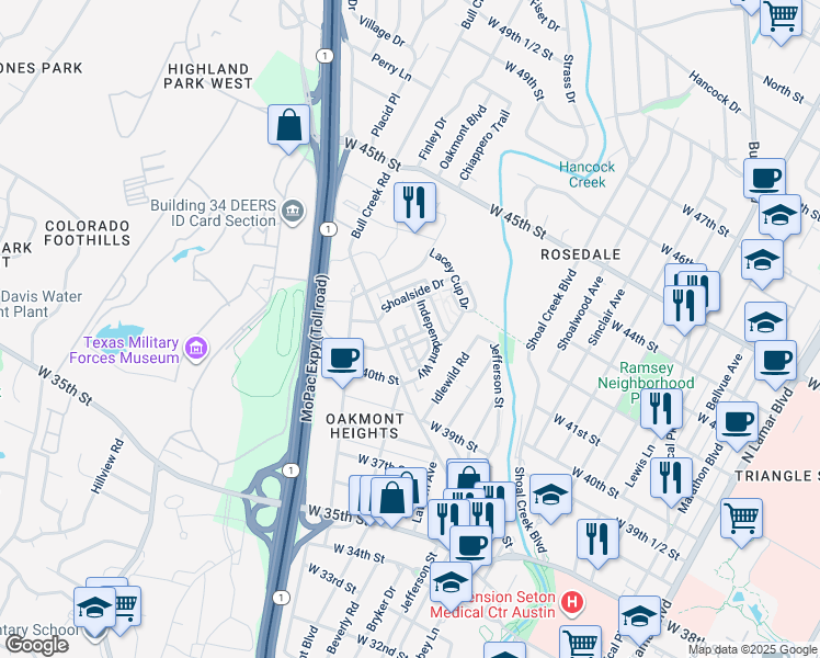 map of restaurants, bars, coffee shops, grocery stores, and more near 4000 Montage Pass in Austin