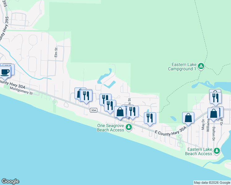 map of restaurants, bars, coffee shops, grocery stores, and more near 76 Gulf Cove Court in Santa Rosa Beach