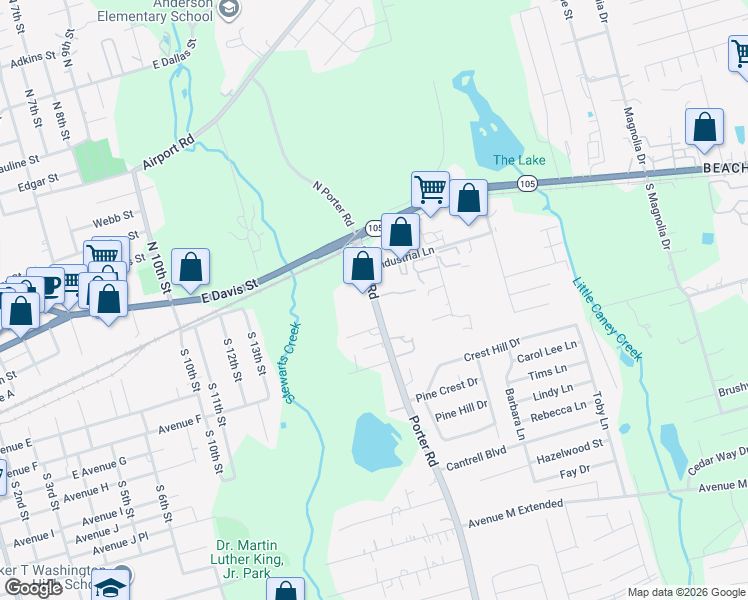 map of restaurants, bars, coffee shops, grocery stores, and more near 213 Porter Road in Conroe
