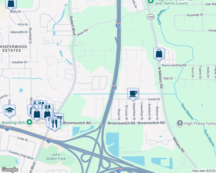 map of restaurants, bars, coffee shops, grocery stores, and more near 310 Palermo Drive in Slidell