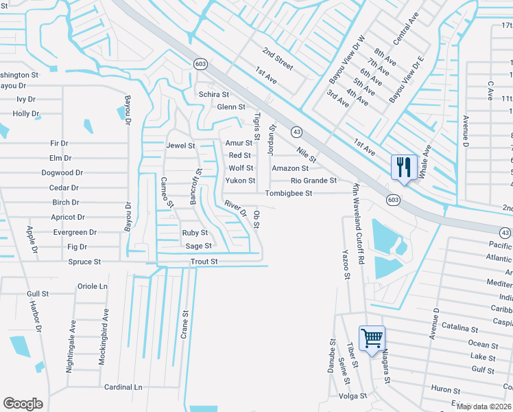 map of restaurants, bars, coffee shops, grocery stores, and more near 5019 Ganges Street in Bay St. Louis