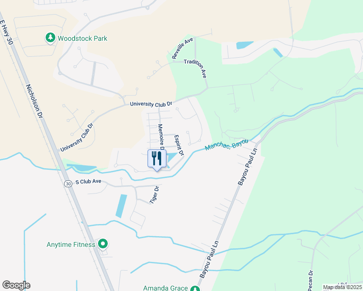 map of restaurants, bars, coffee shops, grocery stores, and more near 15505 Espirit Drive in Baton Rouge