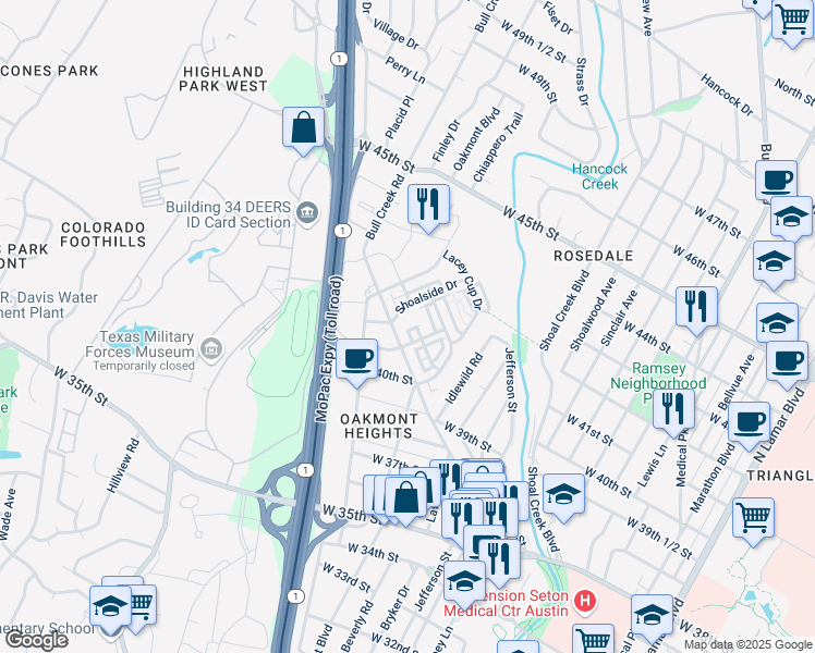 map of restaurants, bars, coffee shops, grocery stores, and more near 4000 Montage Pass in Austin