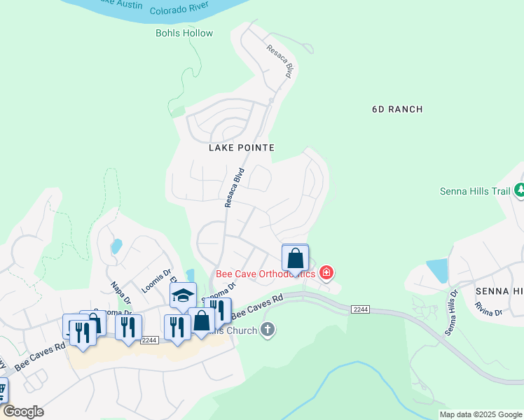 map of restaurants, bars, coffee shops, grocery stores, and more near 11701 Lake Stone Drive in Austin