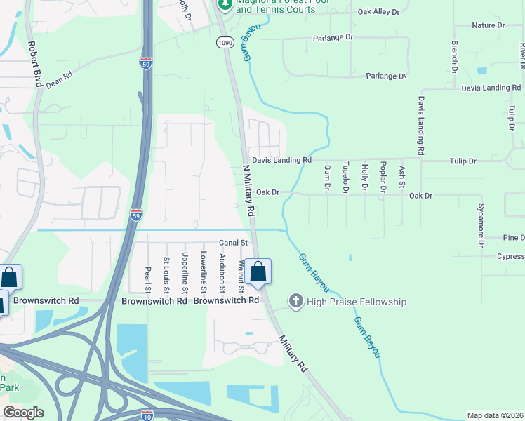 map of restaurants, bars, coffee shops, grocery stores, and more near 61200 North Military Road in Slidell