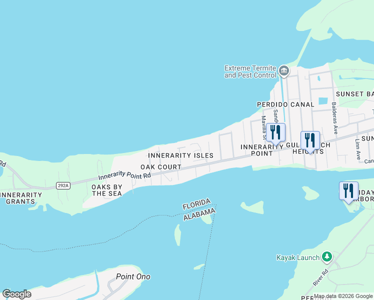 map of restaurants, bars, coffee shops, grocery stores, and more near 4642 Isles Drive in Pensacola