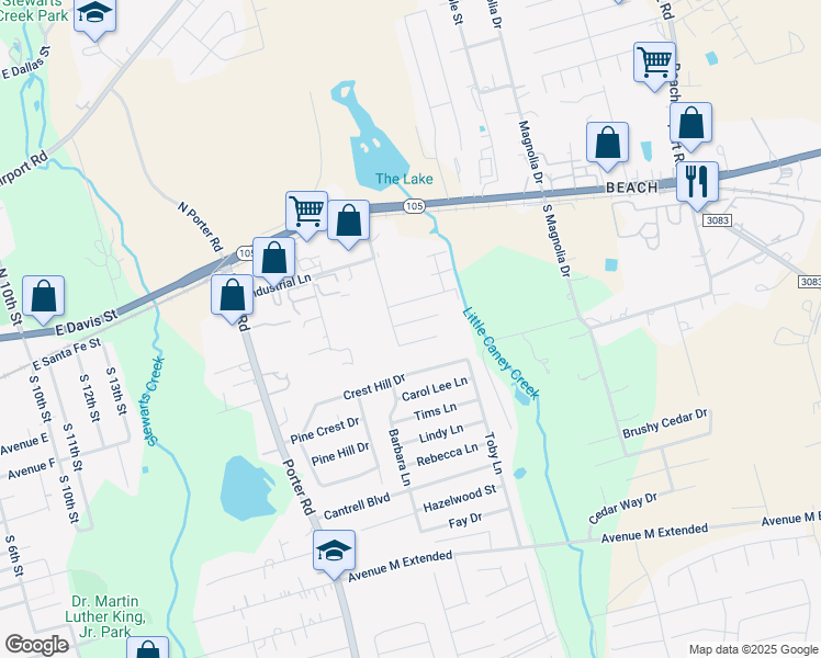 map of restaurants, bars, coffee shops, grocery stores, and more near 1706 Tyler Lane in Conroe