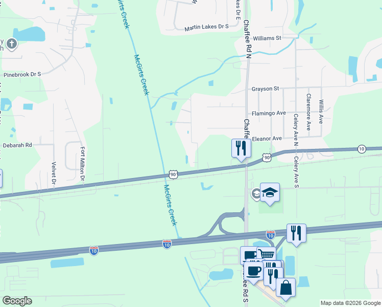 map of restaurants, bars, coffee shops, grocery stores, and more near 58 Machelle Drive in Jacksonville