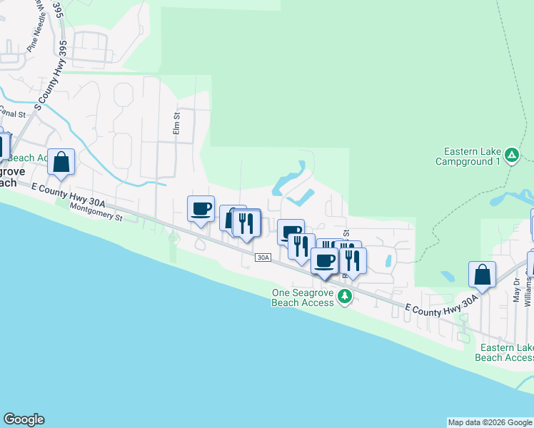 map of restaurants, bars, coffee shops, grocery stores, and more near 4690 Old Mill Road in Santa Rosa Beach