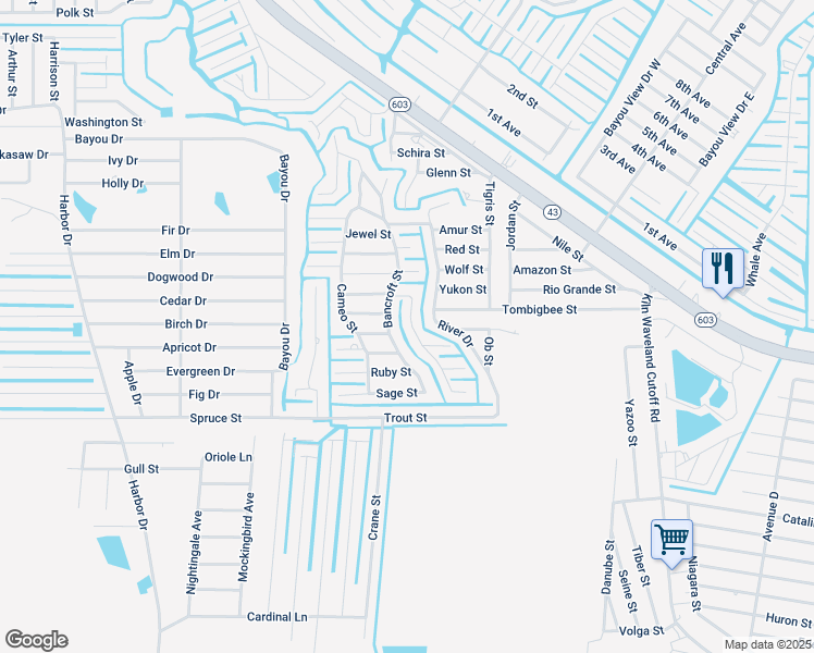 map of restaurants, bars, coffee shops, grocery stores, and more near 10127 Zimple Street in Bay St. Louis