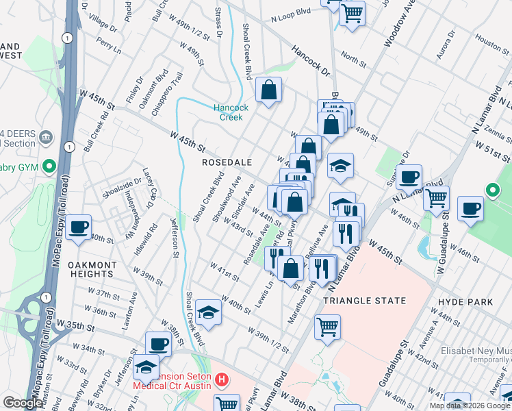 map of restaurants, bars, coffee shops, grocery stores, and more near 4402 Ramsey Avenue in Austin