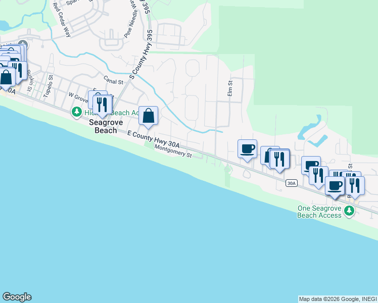 map of restaurants, bars, coffee shops, grocery stores, and more near 3210 East County Highway 30A in Santa Rosa Beach