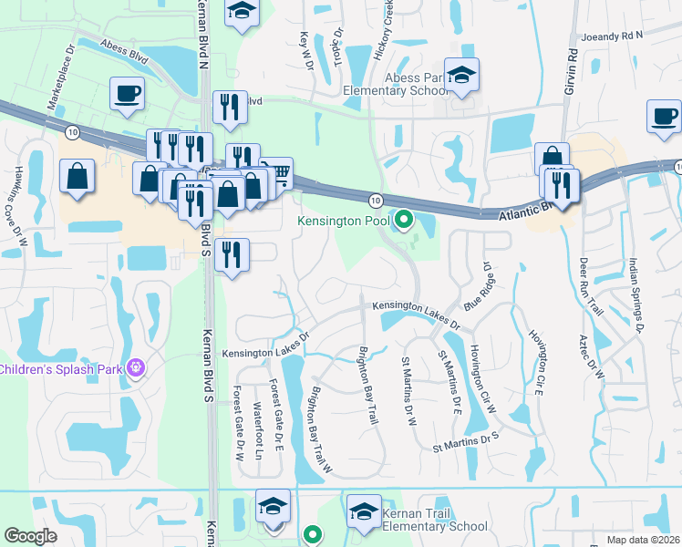 map of restaurants, bars, coffee shops, grocery stores, and more near 12373 Burgess Hill Drive in Jacksonville