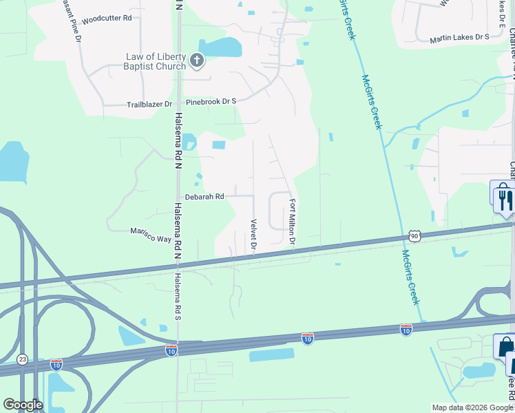 map of restaurants, bars, coffee shops, grocery stores, and more near 11920 Dover Village Drive West in Jacksonville