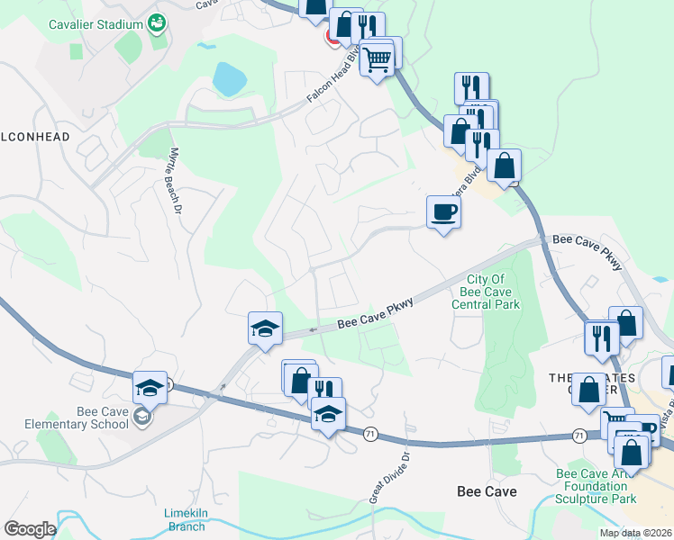 map of restaurants, bars, coffee shops, grocery stores, and more near 4216 Tambre Bend in Austin